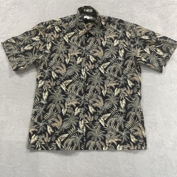 Pierre Cardin Vintage Cotton Hawaiian Shirt Men's Large Short Sleeve Black - Picture 1 of 6